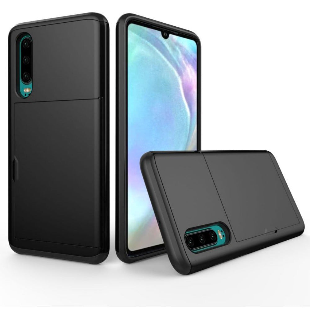Huawei P30 Pro Armor Slide Card Case with Card Slot and Drop Protection