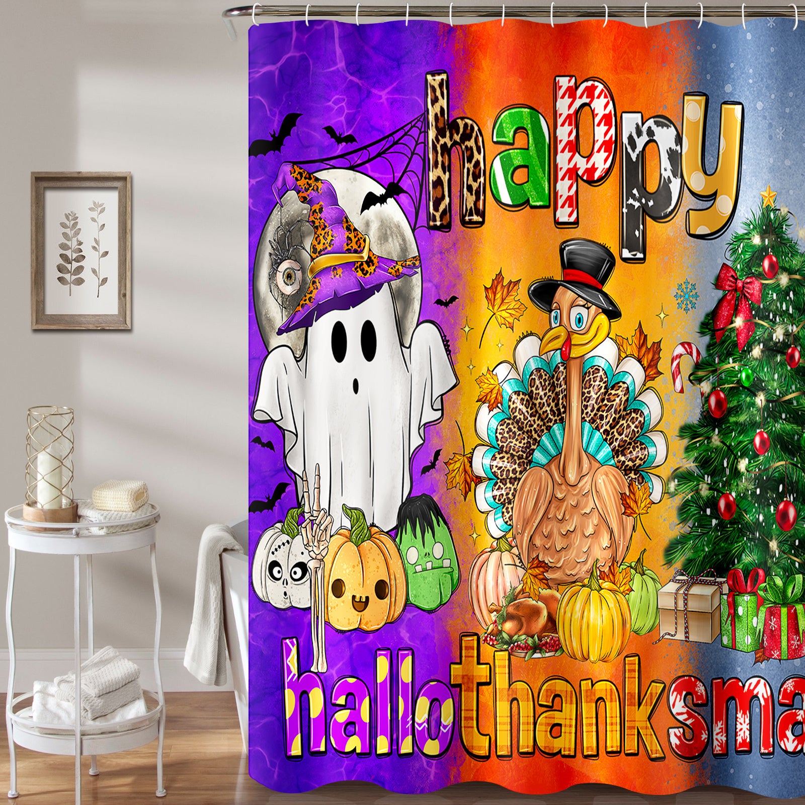 Halloween Bathroom Decor Set with Shower Curtain Rugs and Accessories Waterproof Polyester