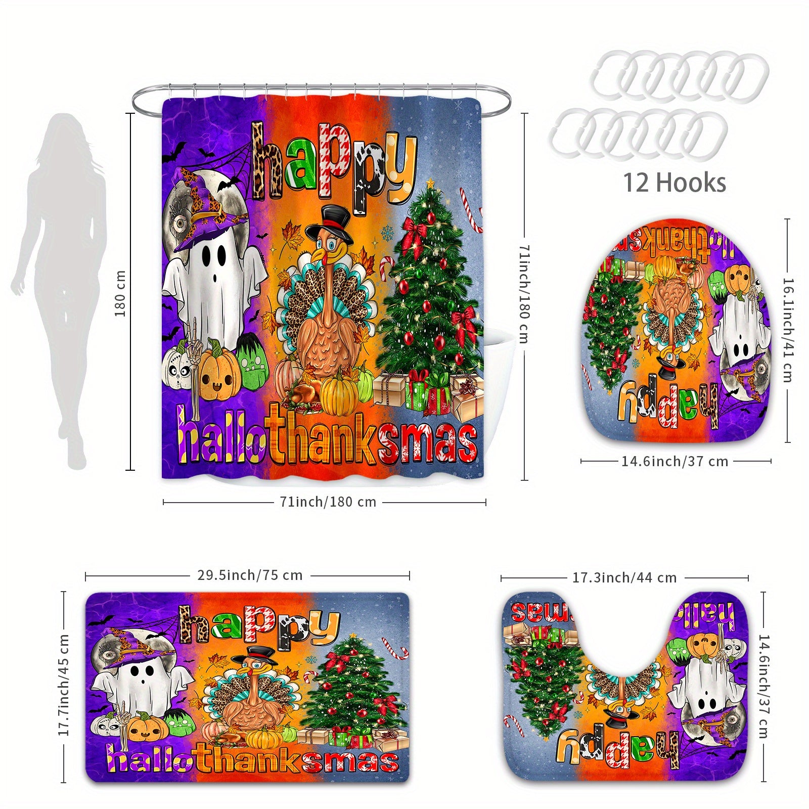 Halloween Bathroom Decor Set with Shower Curtain Rugs and Accessories Waterproof Polyester