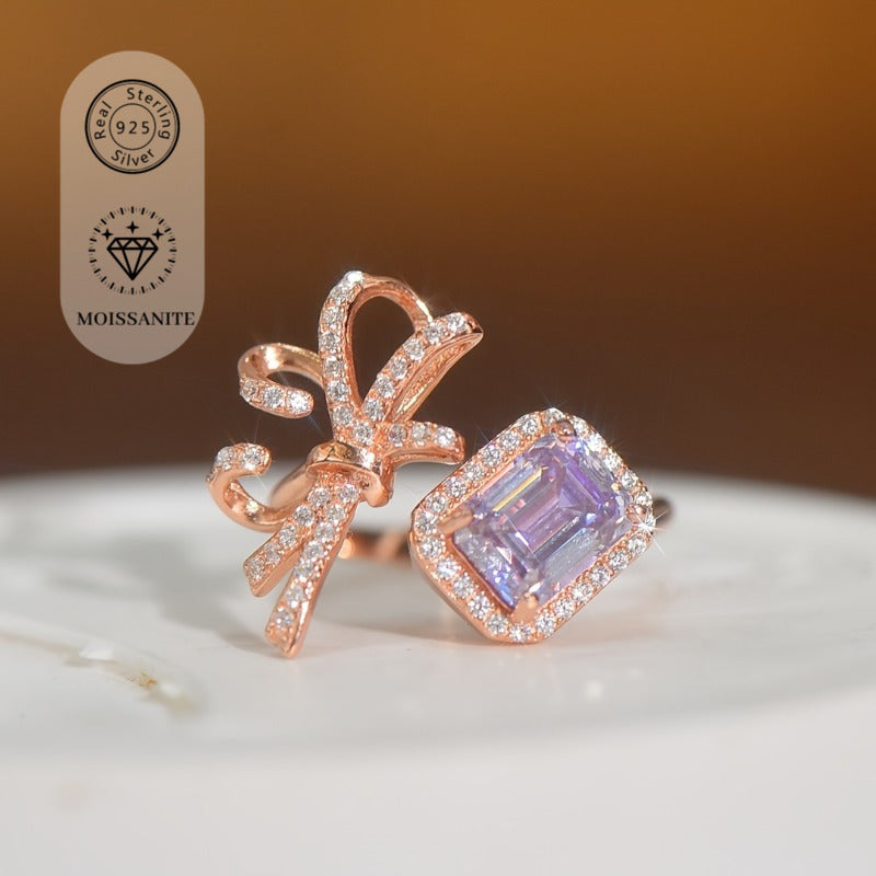 Sterling Silver Moissanite Bow Ring 2ct Engagement Band for Women