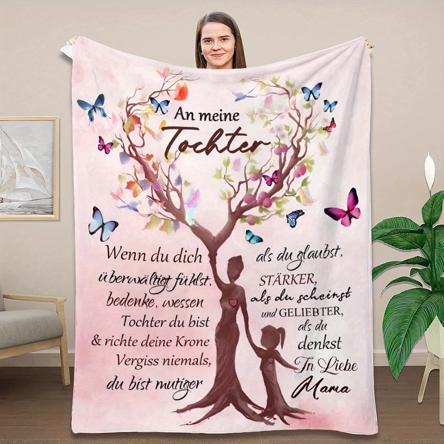 Soft Flannel Sofa Blanket with Butterfly and Tree Design for Daughters Gift