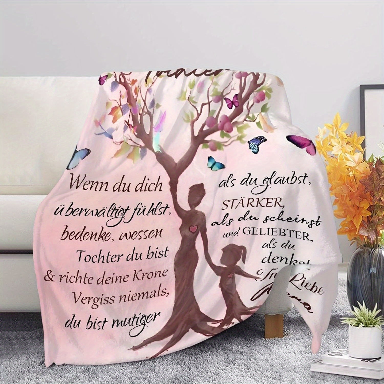 Soft Flannel Sofa Blanket with Butterfly and Tree Design for Daughters Gift