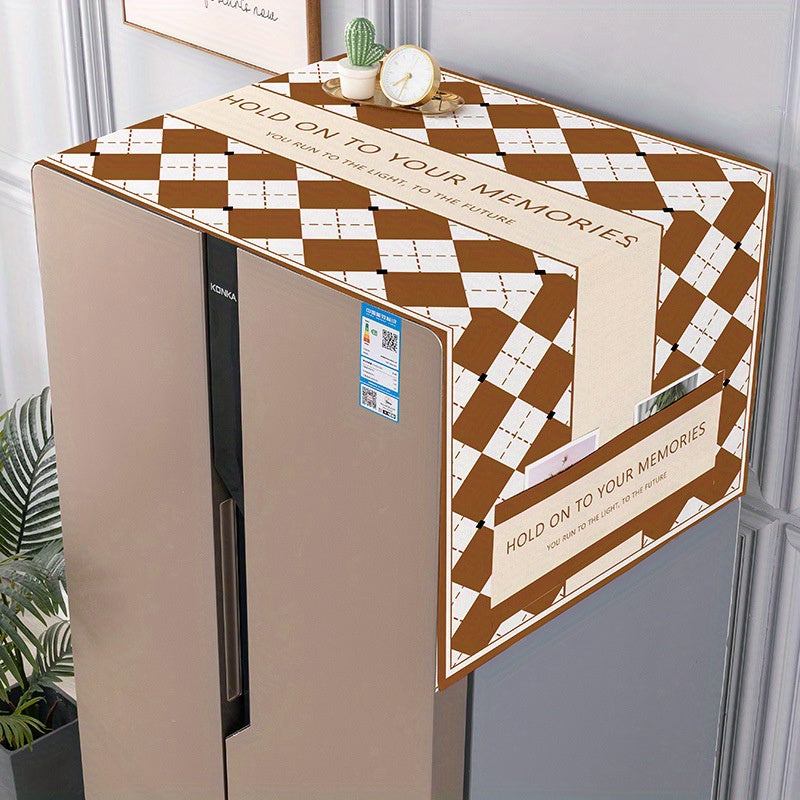 Yuqori sifatli muzlatgich qopqog'i - suv o'tkazmaydigan va quyoshga chidamli xususiyatlar bilan - changdan himoyalovchi, bitta/ikki eshikli modellarga mos, yuqori sifatli rolikli kir yuvish mashinasi qoplamasi