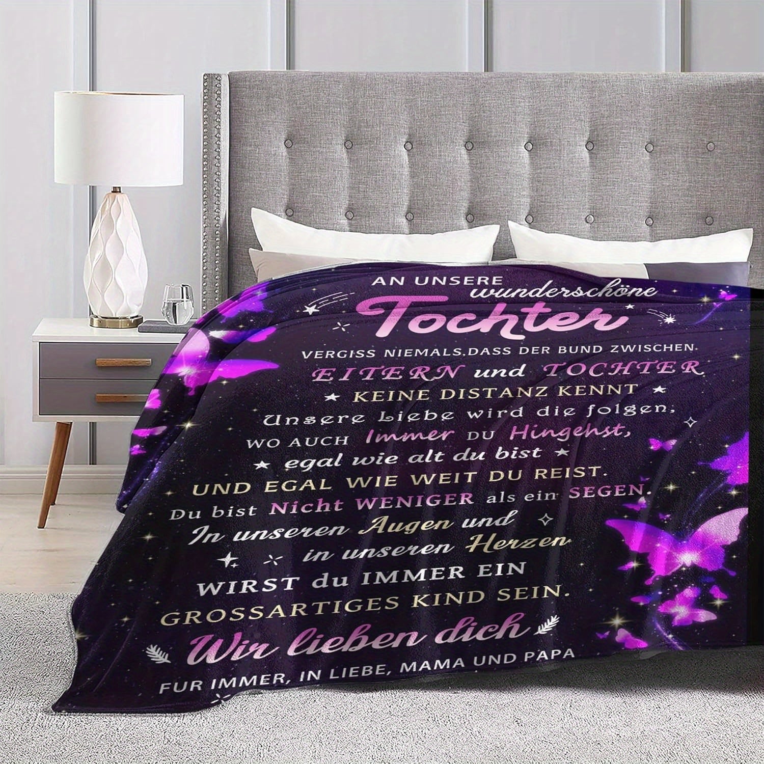 Girls Flannel Sofa Blanket Purple Butterfly Pattern Soft Gift for Daughter