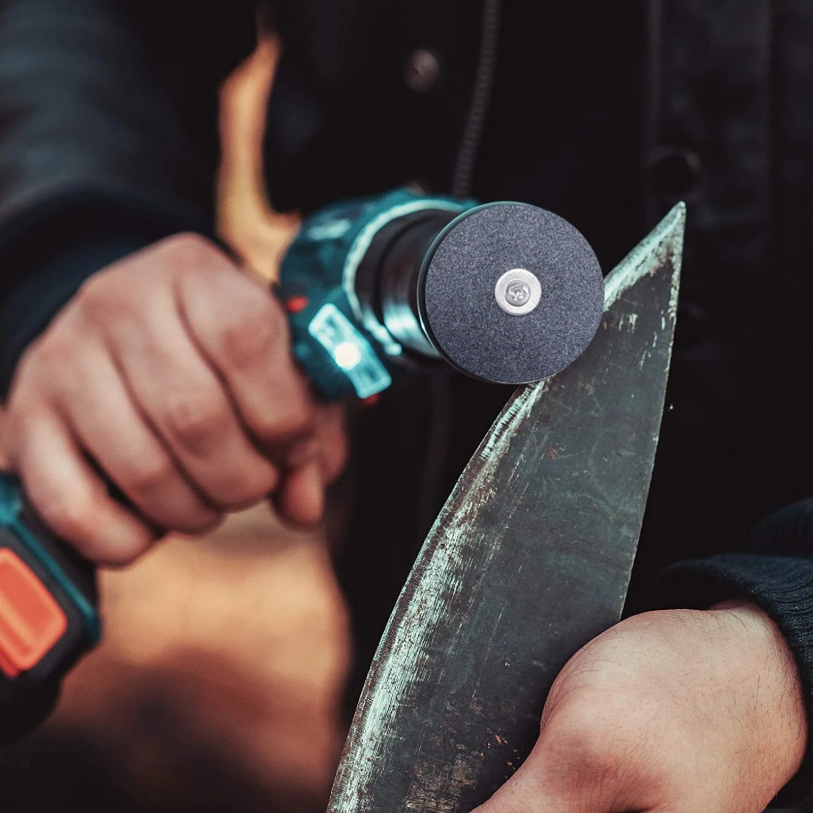 Точилка для лезвий газонокосилки из алюминиевого оксида, прочный пластик, синий