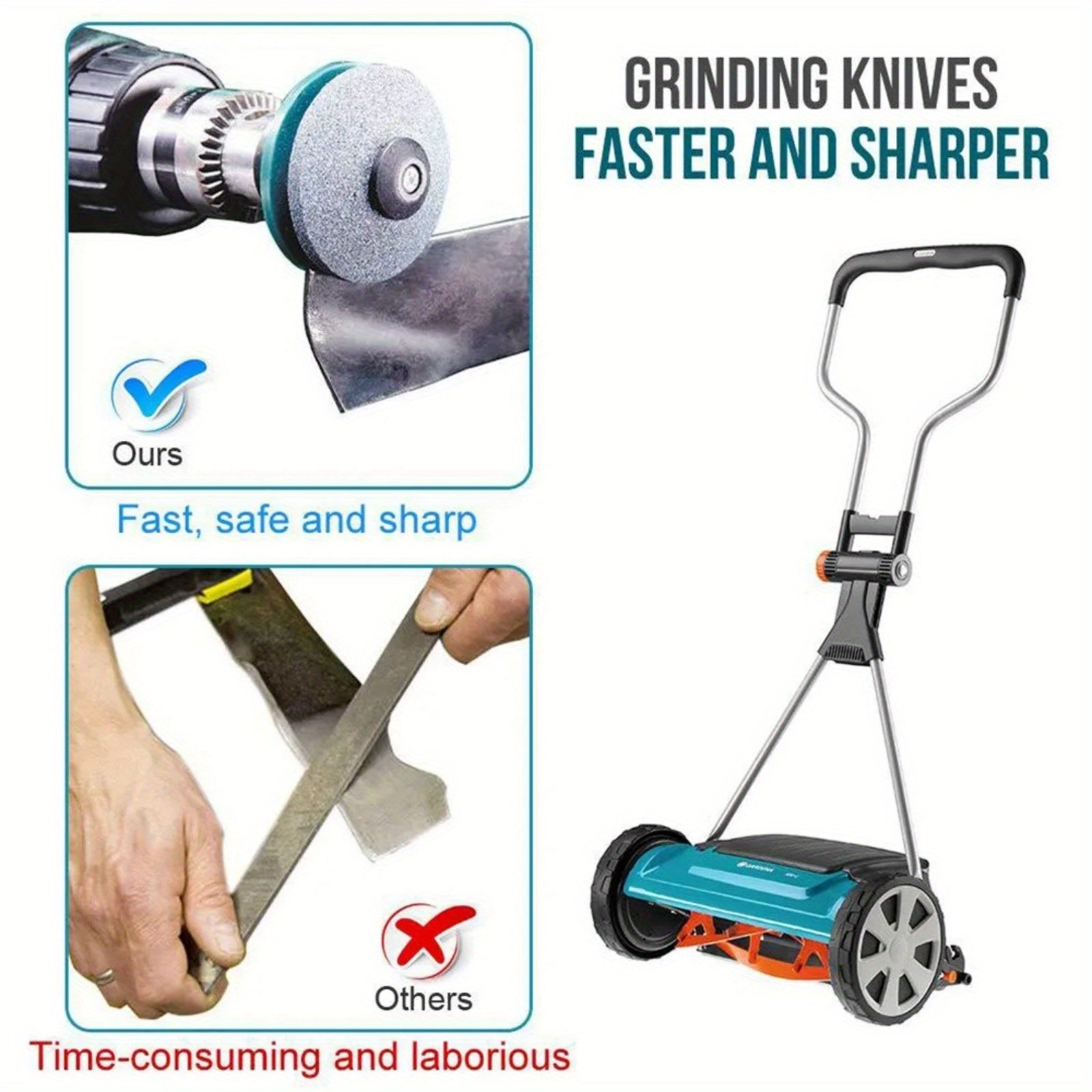 Lawn Mower Blade Sharpener Aluminum Oxide Durable Plastic Blue