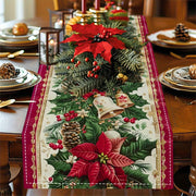 Polyester Woven Christmas Table Runner with Bells and Pine Branches for Festive Decor