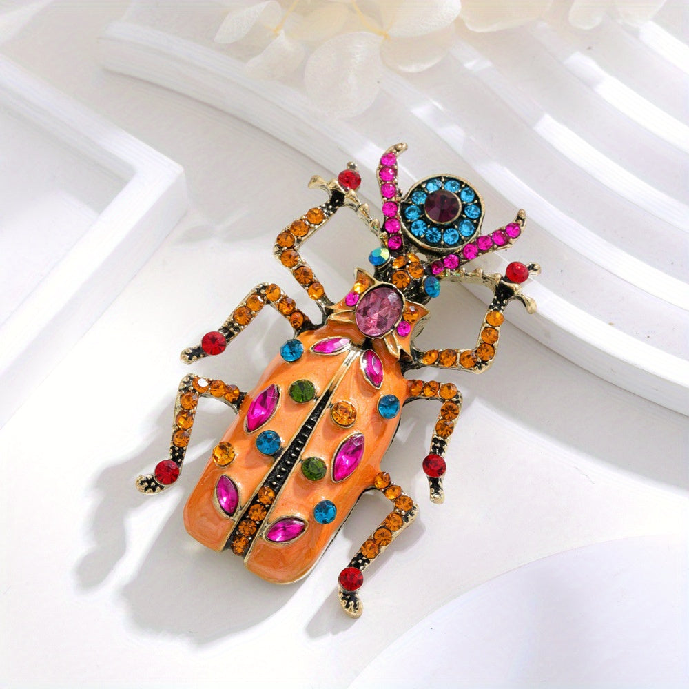 Vintage Scarab Brooch with Rhinestones Elegant Beetle Pin for Women's Fashion