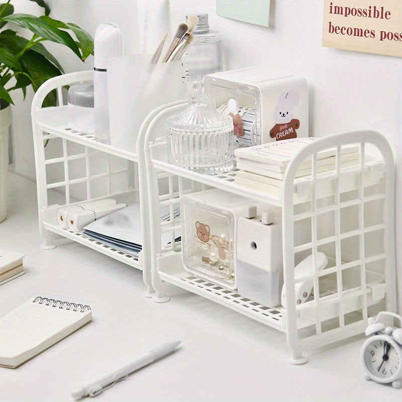 Two-Tier Plastic Storage Rack with Detachable Design for Cosmetics and Items