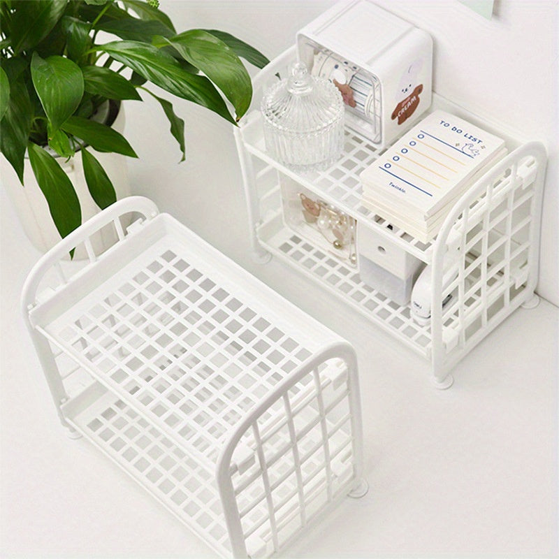 Two-Tier Plastic Storage Rack with Detachable Design for Cosmetics and Items