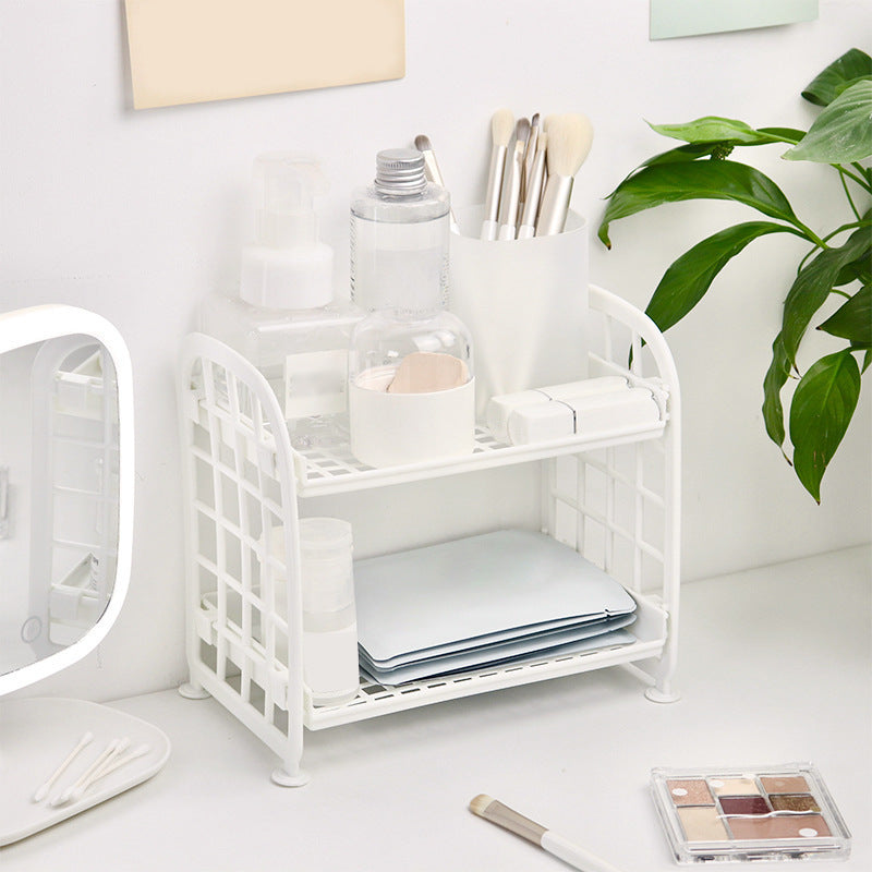 Two-Tier Plastic Storage Rack with Detachable Design for Cosmetics and Items