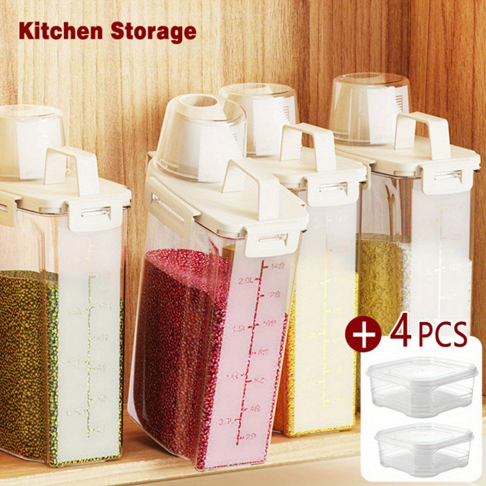 Set of 5 Food Storage Containers Leakproof Square Plastic for Rice Grains Nuts Flour