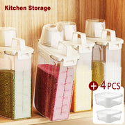 Set of 5 Food Storage Containers Leakproof Square Plastic for Rice Grains Nuts Flour