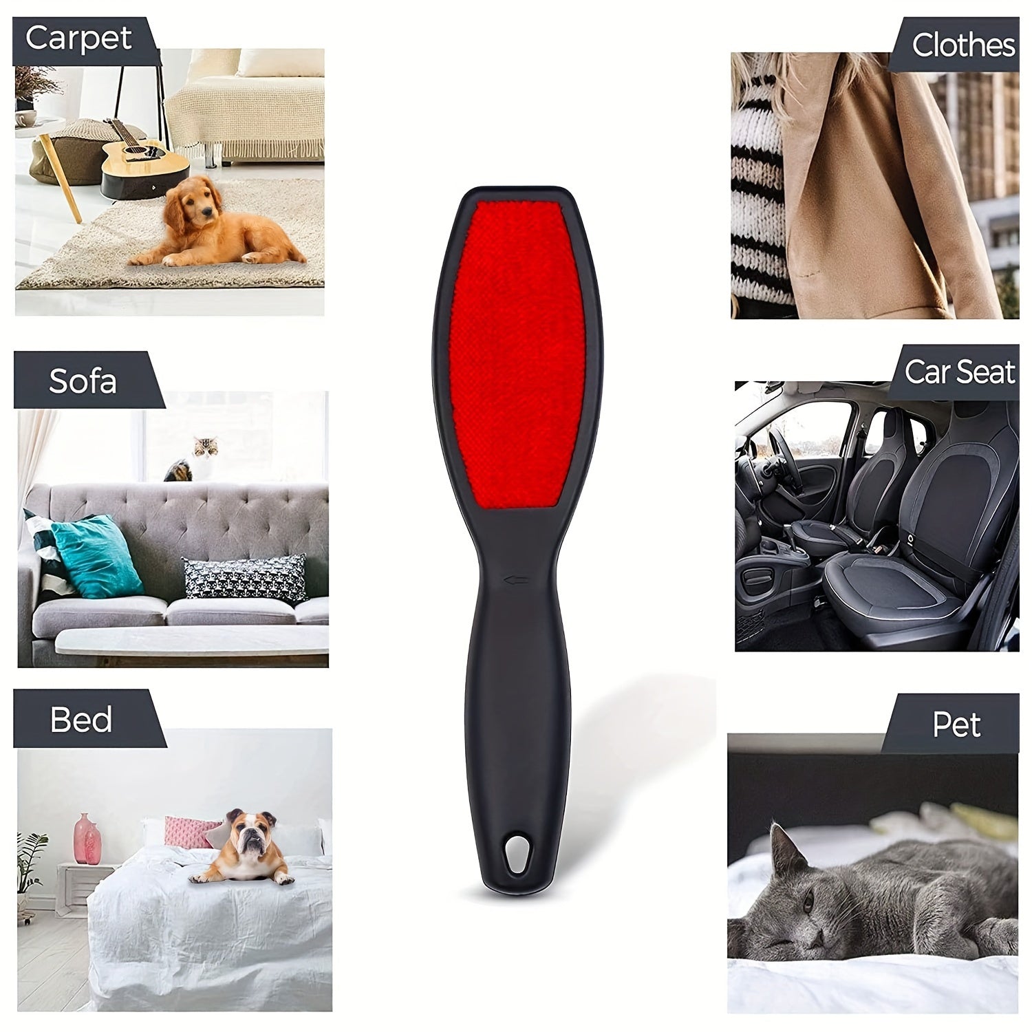 Double-Sided Pet Hair Remover Brush Red Black Reusable Lint Brush for Clothes Furniture Carpets