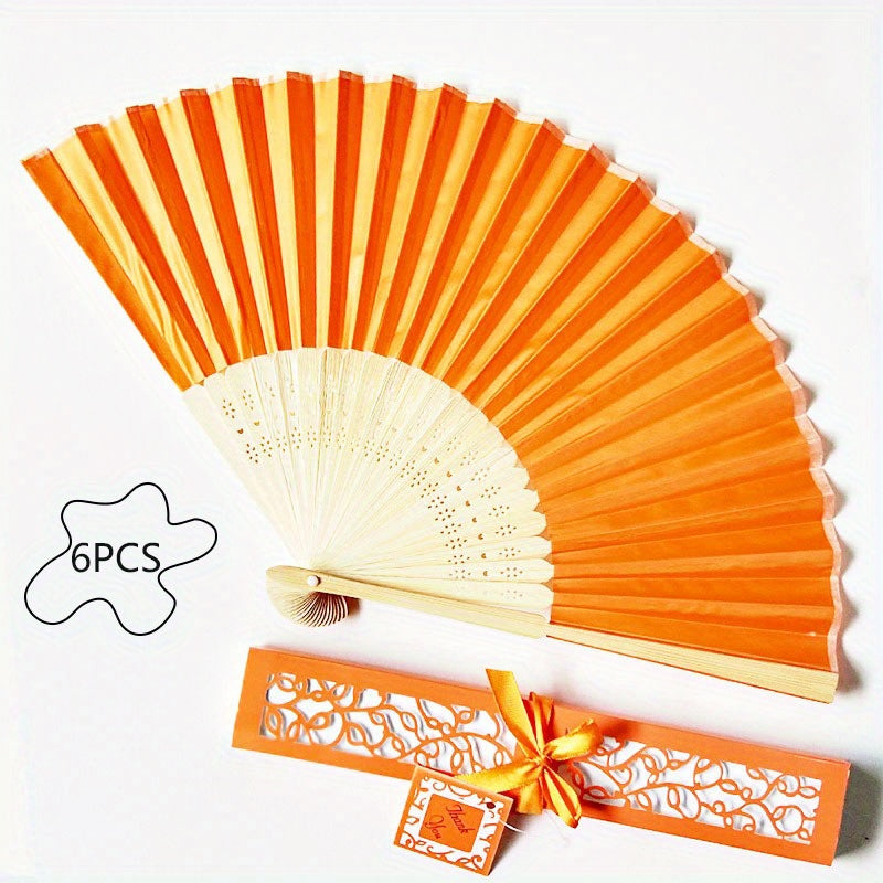 Set of 6 Women's Handheld Fans with Cloth Surface for Wedding Bridesmaid Gifts and Costume Accessories