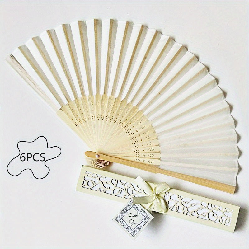 Set of 6 Women's Handheld Fans with Cloth Surface for Wedding Bridesmaid Gifts and Costume Accessories