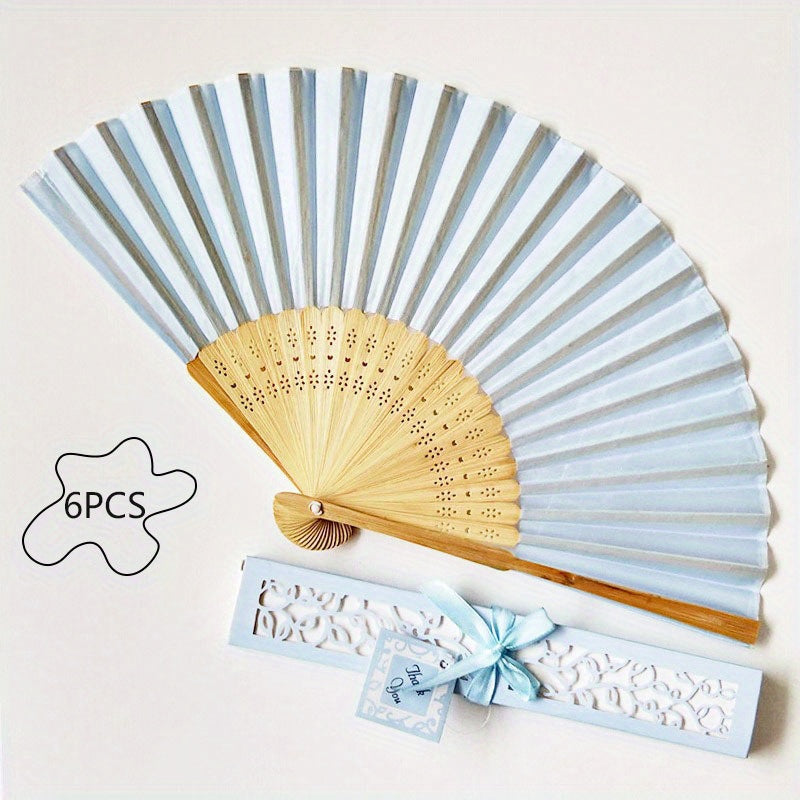 Set of 6 Women's Handheld Fans with Cloth Surface for Wedding Bridesmaid Gifts and Costume Accessories