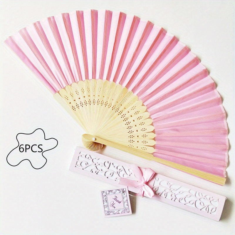 Set of 6 Women's Handheld Fans with Cloth Surface for Wedding Bridesmaid Gifts and Costume Accessories