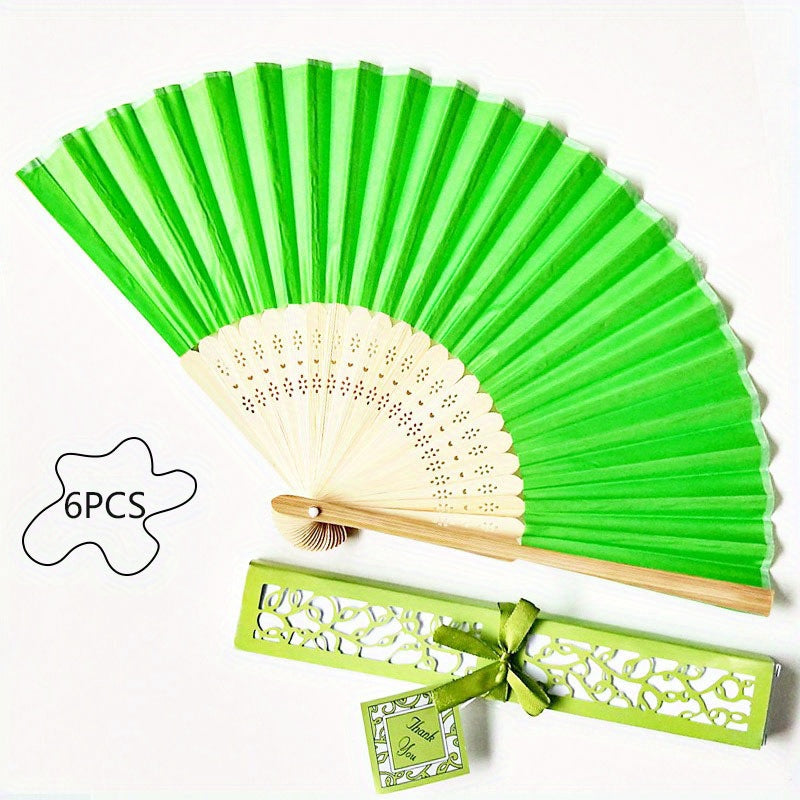 Set of 6 Women's Handheld Fans with Cloth Surface for Wedding Bridesmaid Gifts and Costume Accessories