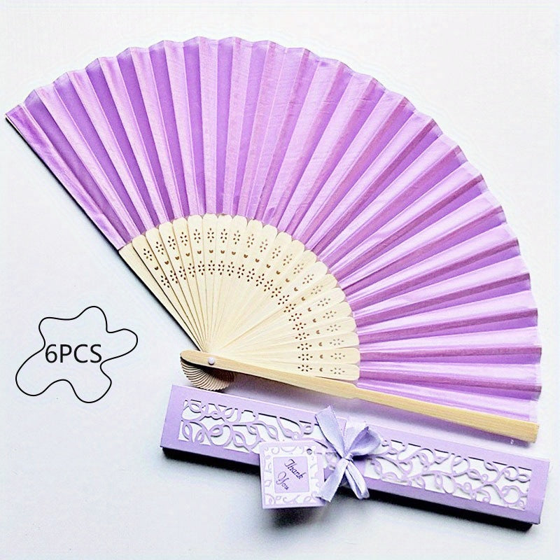 Set of 6 Women's Handheld Fans with Cloth Surface for Wedding Bridesmaid Gifts and Costume Accessories