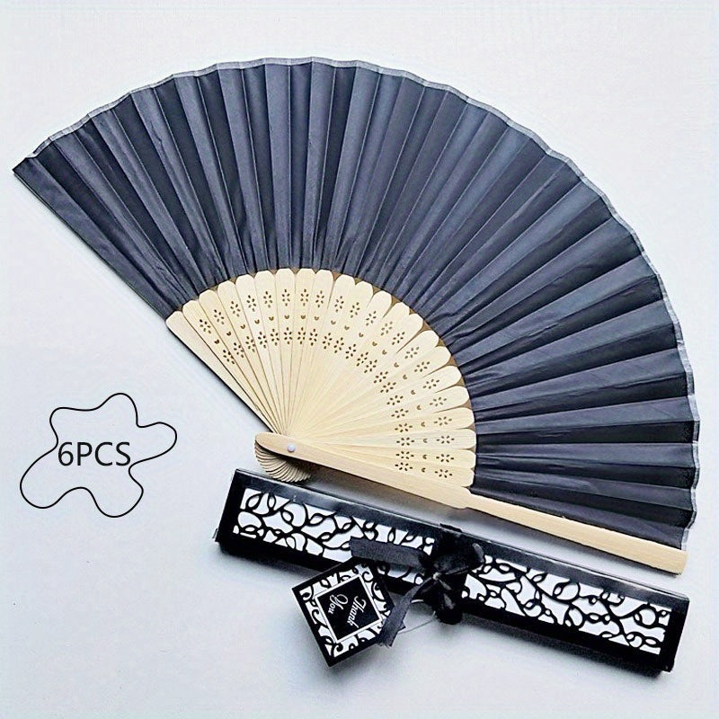 Set of 6 Women's Handheld Fans with Cloth Surface for Wedding Bridesmaid Gifts and Costume Accessories