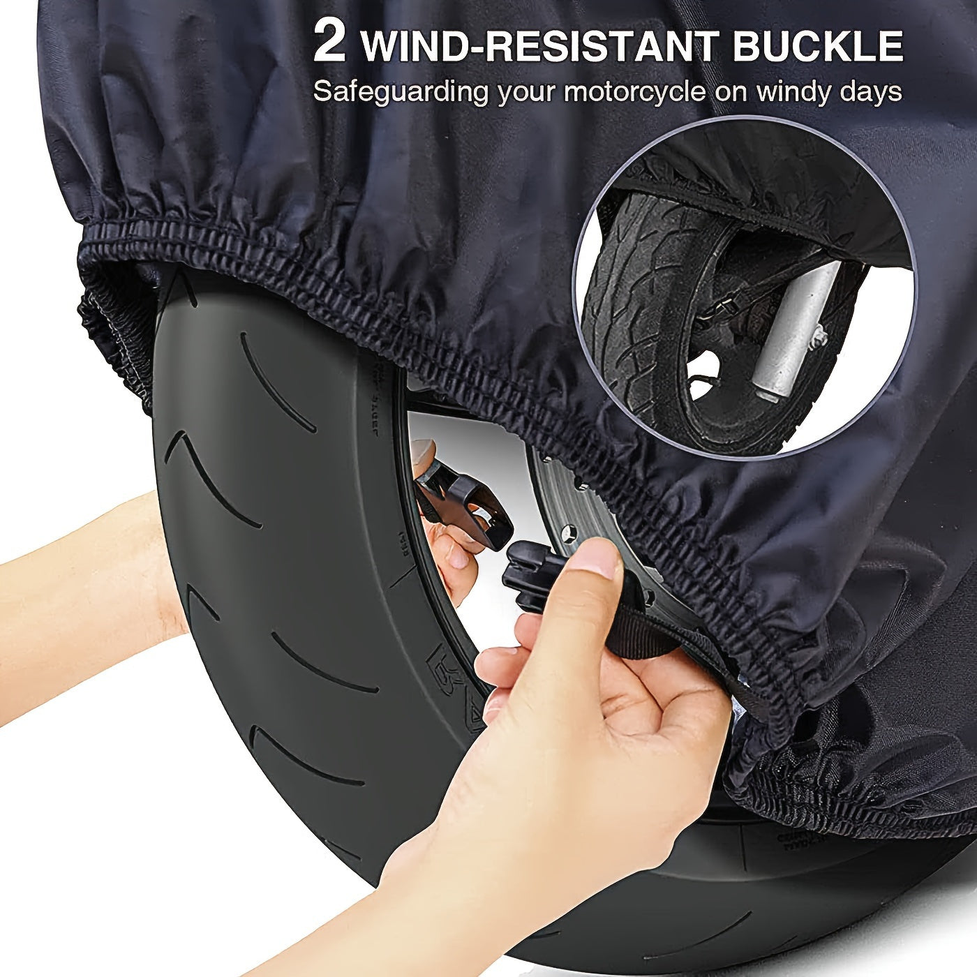 Mototsikl qoplami, suv o'tkazmaydigan, barcha mavsum uchun, 210D polyester, reflektiv kamarlar bilan