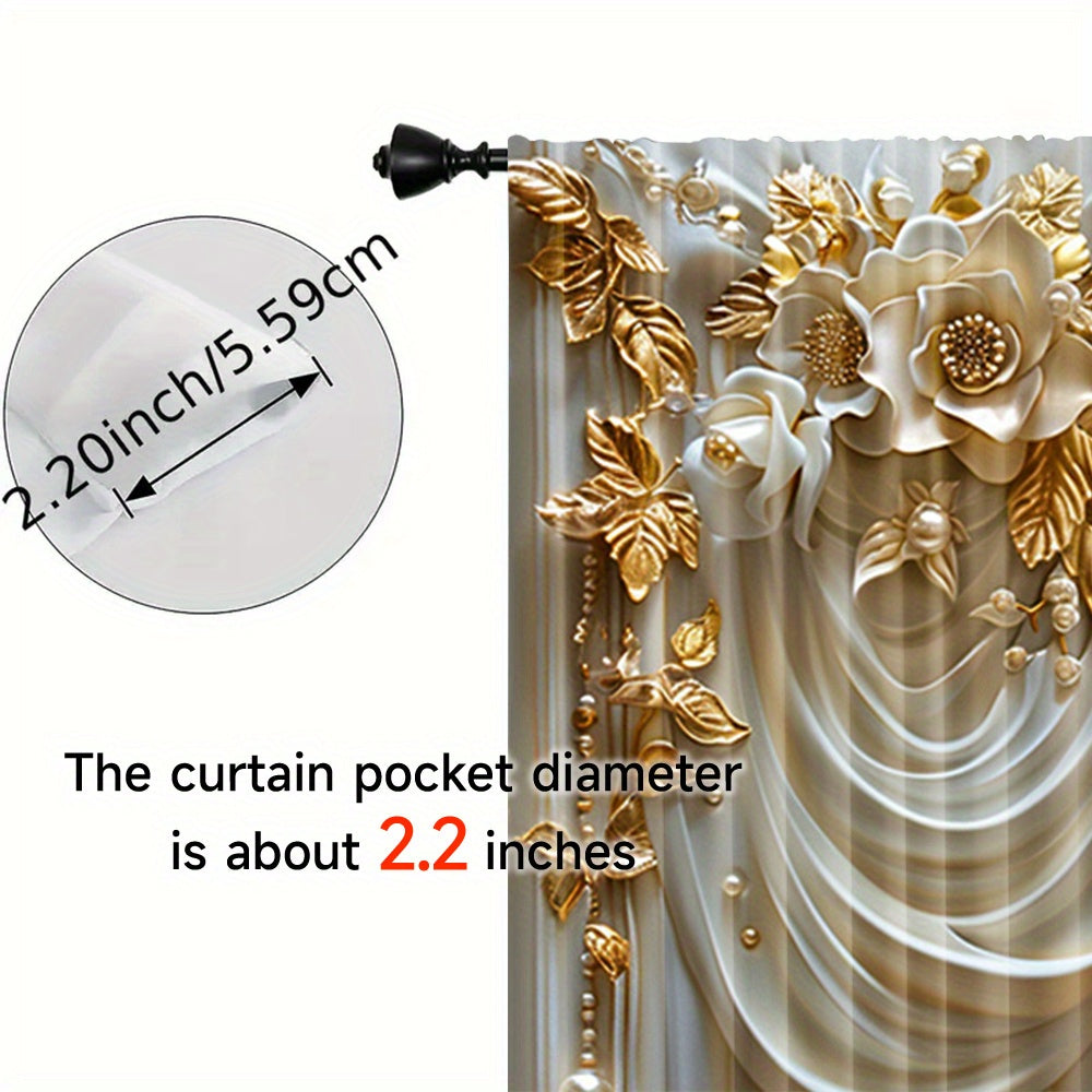 Yotoqxona uchun 2 ta polyester ponjey pardasi to'plami, bosilgan sariq gul naqsh bilan