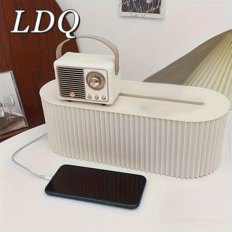 Large Capacity Beige Cable Storage Box with Cover for Desk and Home Office Organizer