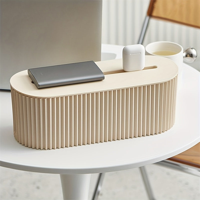 Large Capacity Beige Cable Storage Box with Cover for Desk and Home Office Organizer