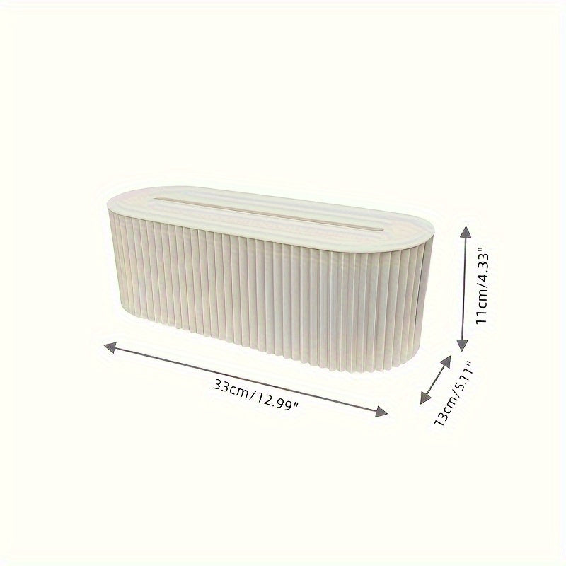 Large Capacity Beige Cable Storage Box with Cover for Desk and Home Office Organizer