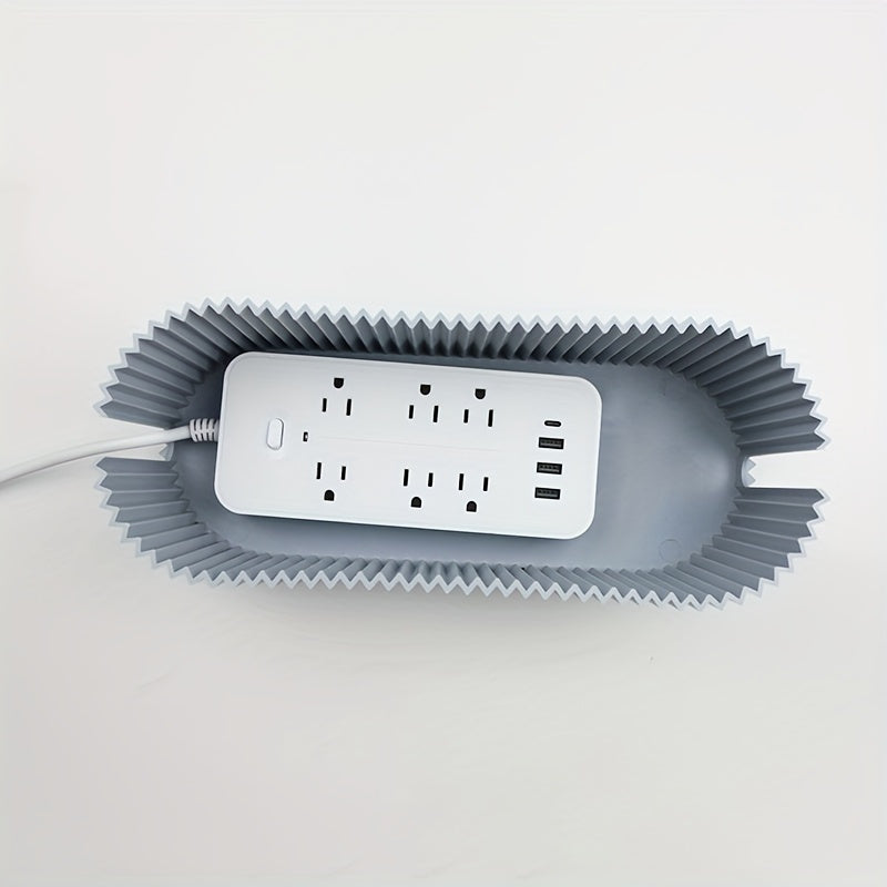 Large Capacity Beige Cable Storage Box with Cover for Desk and Home Office Organizer