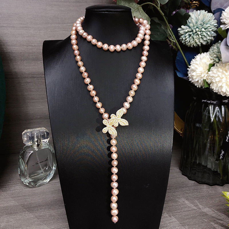 Freshwater Pearl Necklace for Women Multi-Layer Light Purple Elegant Jewelry for Parties and Gifts