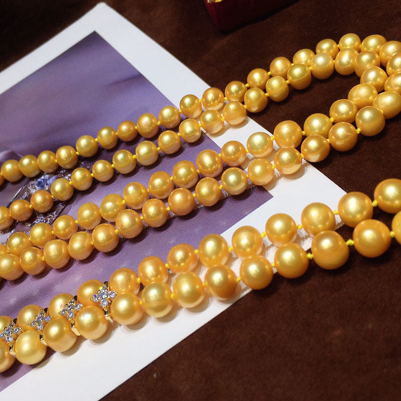 Long Chain Sweater with Freshwater Pearl Embellishments for Formal and Casual Wear