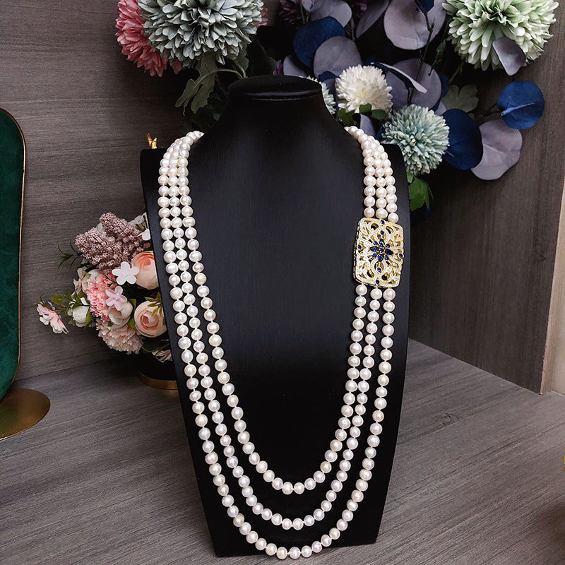 Women's Freshwater Pearl Necklace Multi-Strand Elegant Jewelry Gift Box