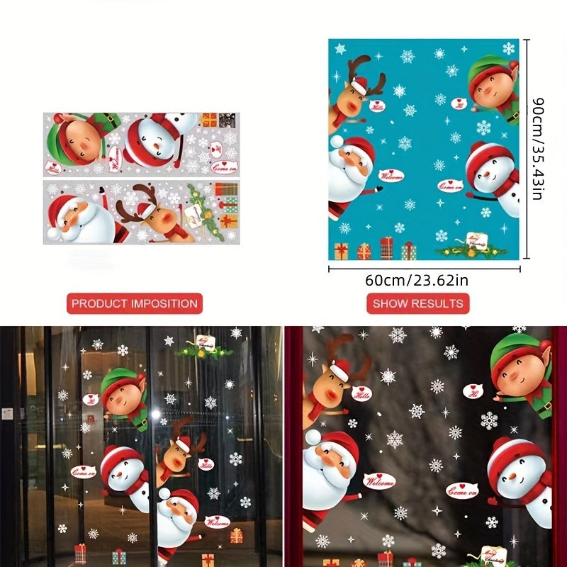 Christmas Window Decals Reusable Plastic Stickers Santa Snowman Reindeer