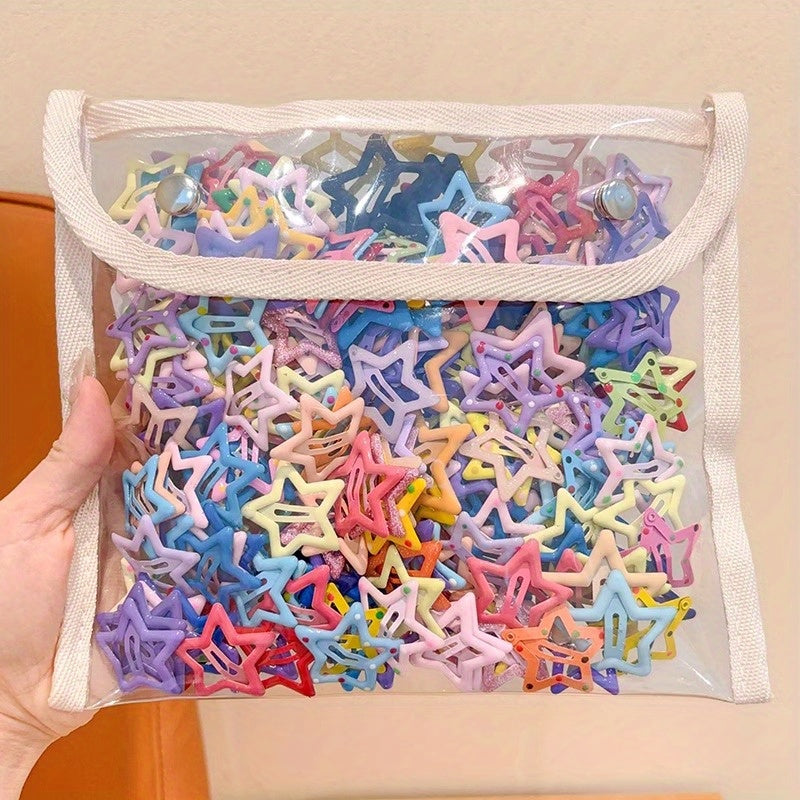 Set of 30 Colorful Star-Shaped Alloy Hair Clips for Girls