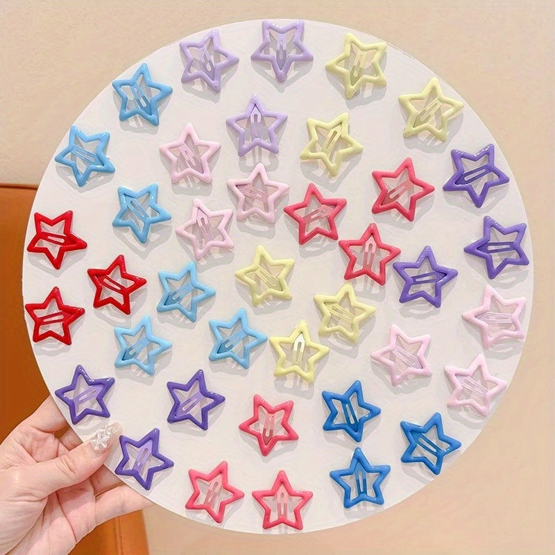 Set of 30 Colorful Star-Shaped Alloy Hair Clips for Girls