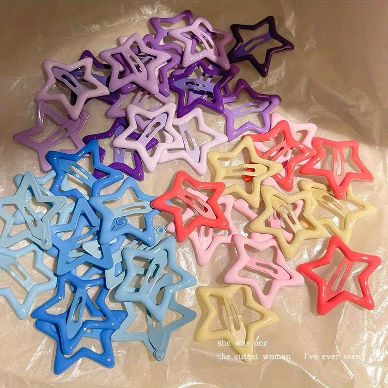 Set of 30 Colorful Star-Shaped Alloy Hair Clips for Girls