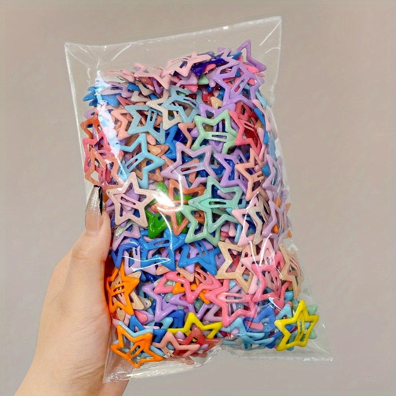Set of 30 Colorful Star-Shaped Alloy Hair Clips for Girls