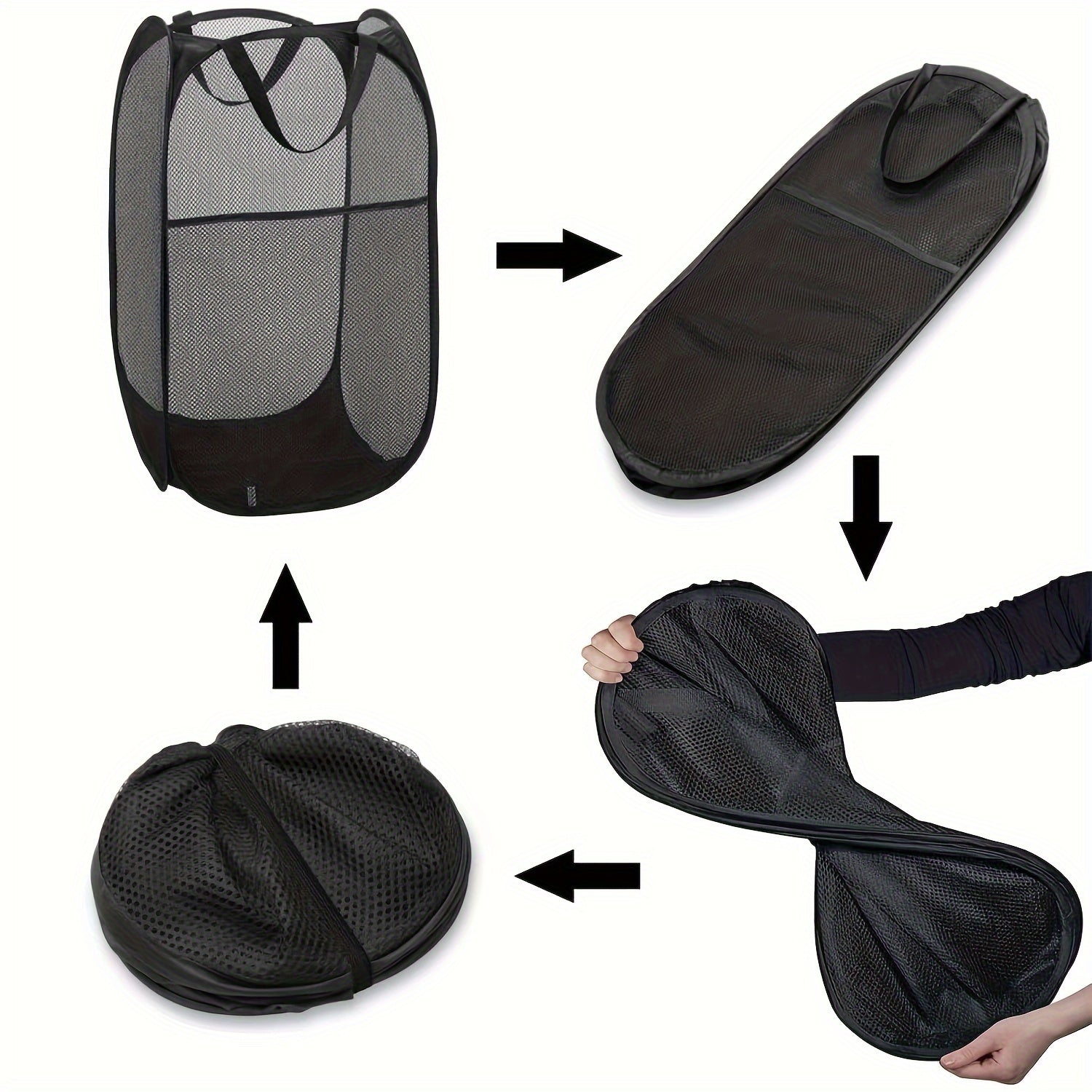 cesta de ropa de mezcla de poliéster con asa, plegable, portátil, cesta de ropa negra para dormitorios, baños y viajes