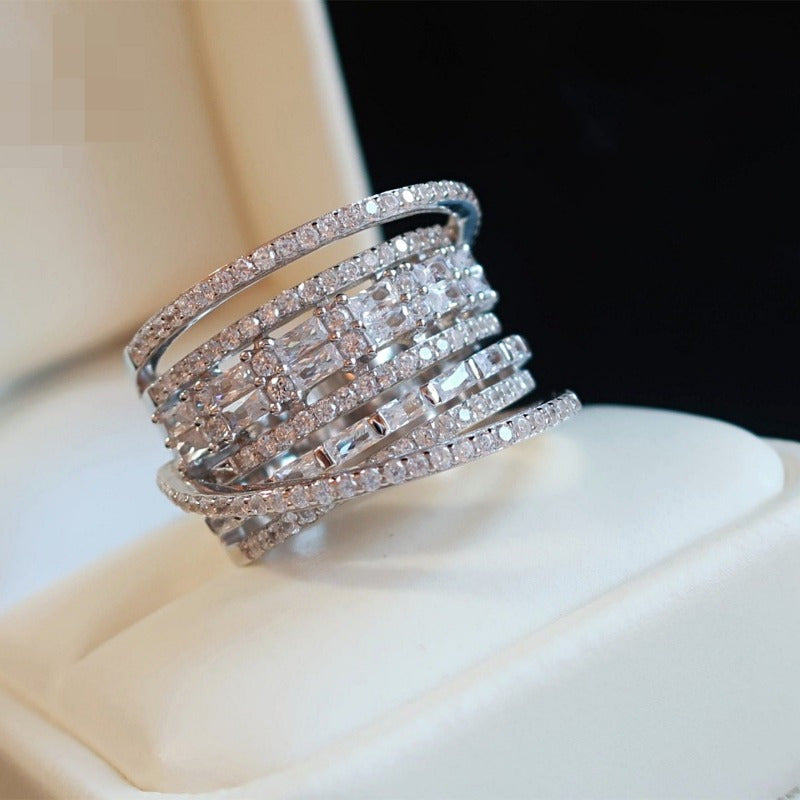 Multi-Row Zirconia Ring for Men and Women Wedding Anniversary Jewelry