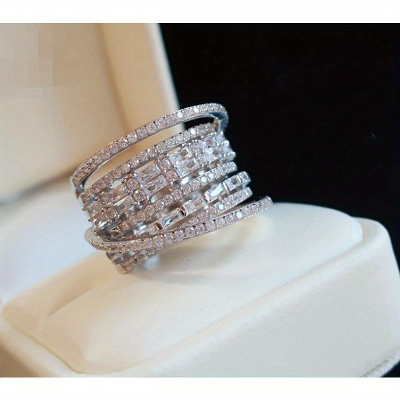 Multi-Row Zirconia Ring for Men and Women Wedding Anniversary Jewelry