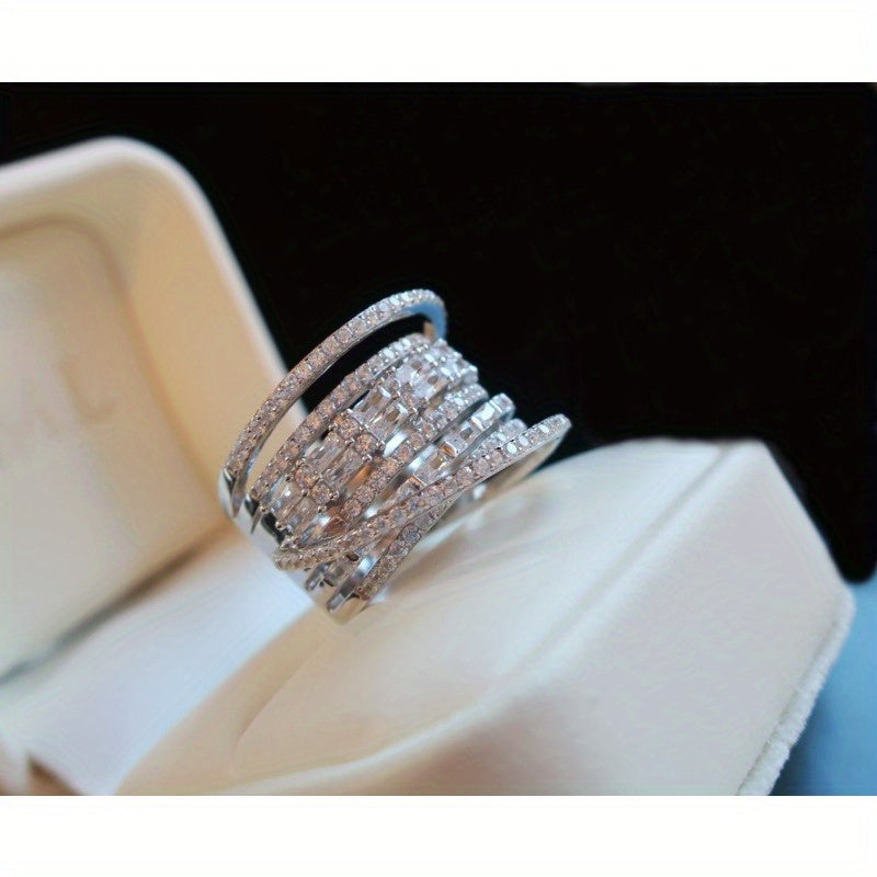 Multi-Row Zirconia Ring for Men and Women Wedding Anniversary Jewelry