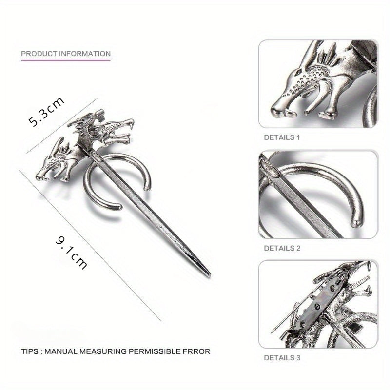 Uniseks Zink Alloy Lapel Badge bilan Boʻri va Ajdarha Vintage Dizaynlari