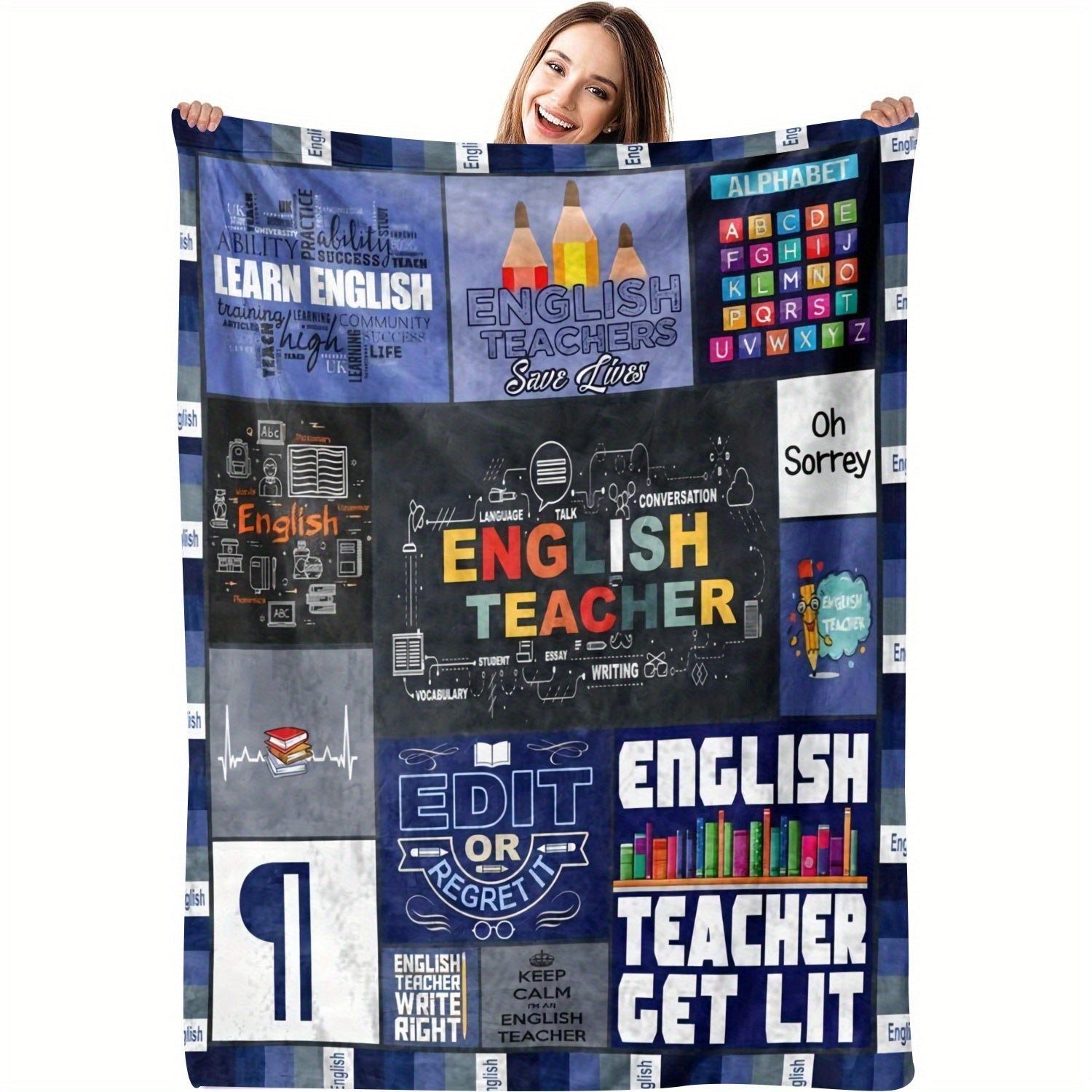 Cozy Blanket for Educators English Teacher Theme Multiple Sizes