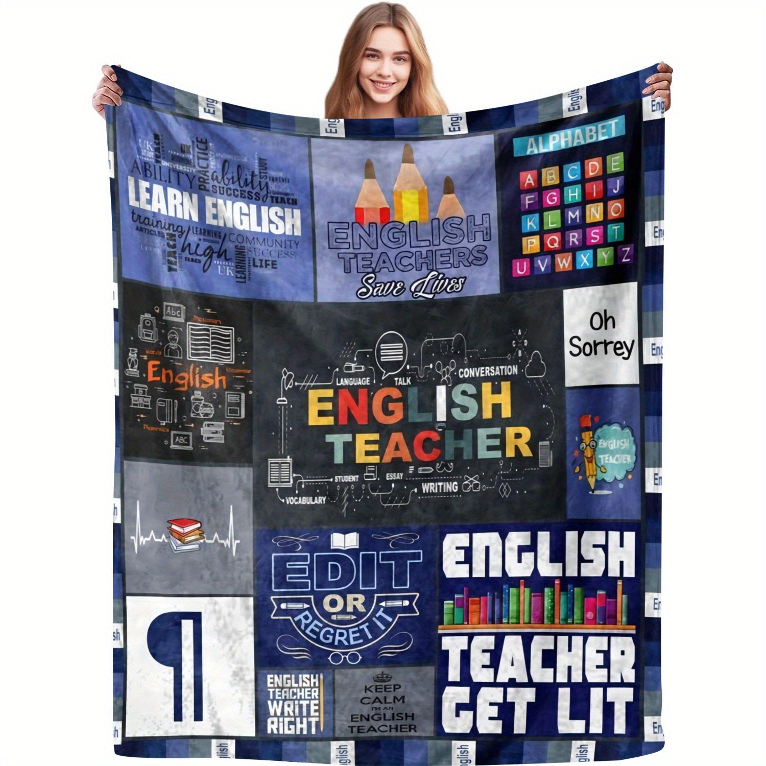 Cozy Blanket for Educators English Teacher Theme Multiple Sizes