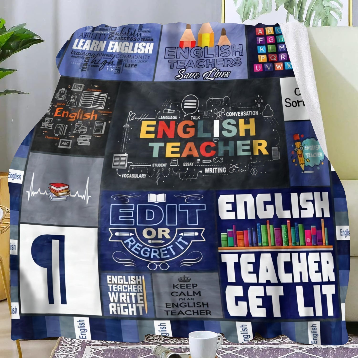 Cozy Blanket for Educators English Teacher Theme Multiple Sizes