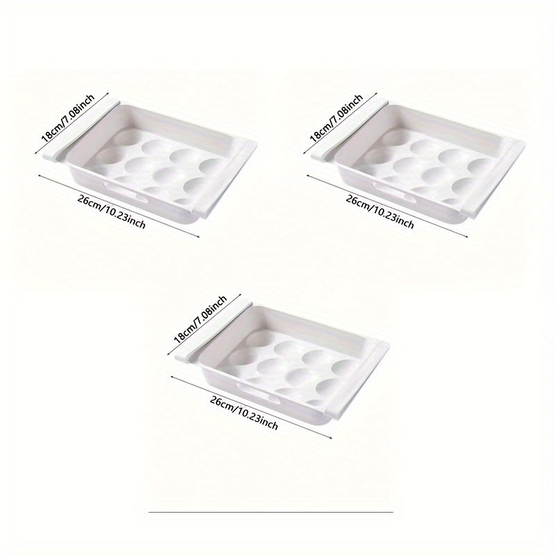 3-Piece Plastic Refrigerator Storage Bins with Egg Holder, Adjustable, Pull-Out Organizer