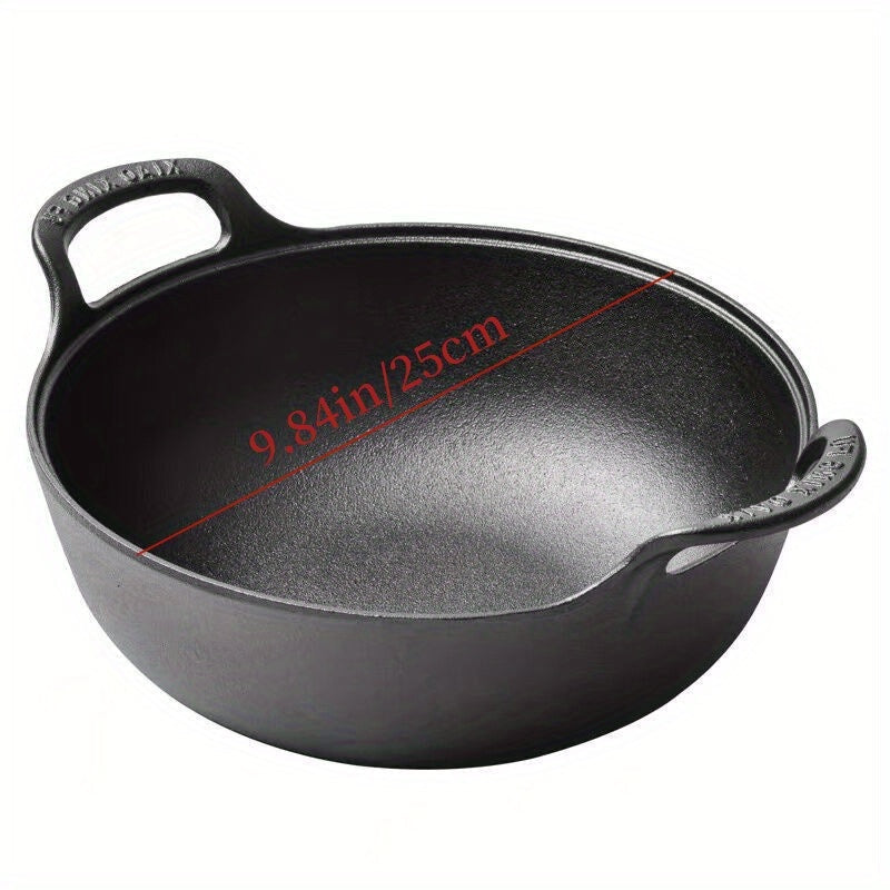 Cast Iron Soup Pot with Dual Handles, Durable Household Wok Fryer and Small Saucepan