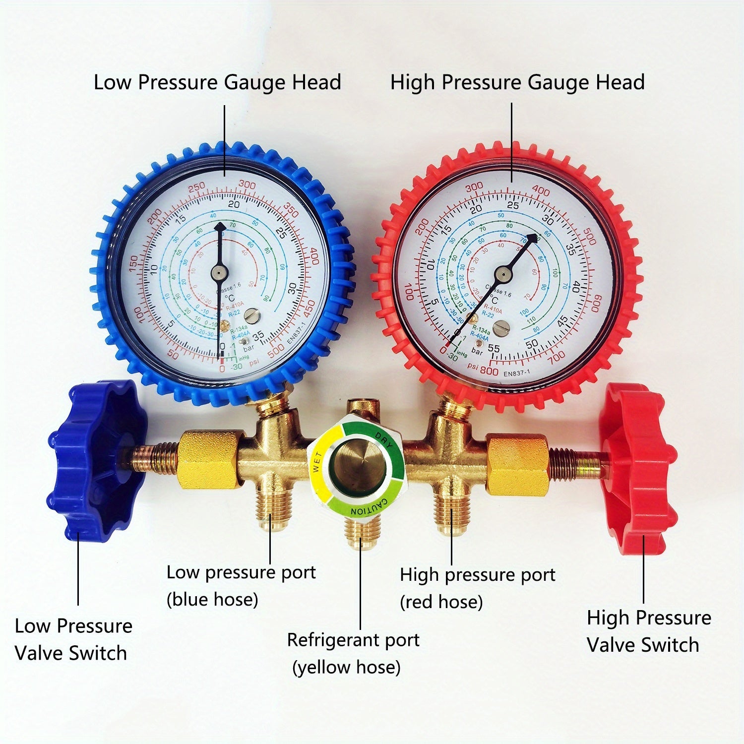 Automotive Air Conditioning Refrigerant Gauge Set with Hose and Hook for R410A R22 R404A R134A